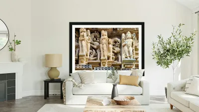 Hindu temples in Khajuraho show ancient art and carvings Reproduction