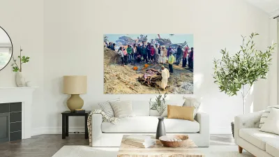 Cremation rites by the Ganges River in Varanasi India Reproduction