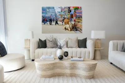 Cows roam the streets of Varanasi Benares Uttar Pradesh Reproduction