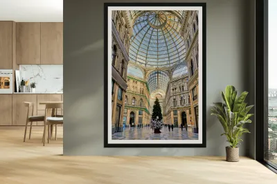 Visitors enjoy Galleria Umberto I in Naples for the holidays Reproduction