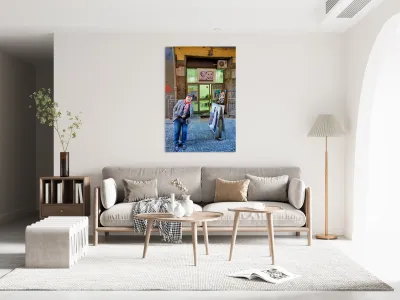 Domenico Caso stands in front of his workshop in Naples Campania Reproduction