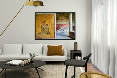 Exploring ancient wall painting in Pompeii archaeological site Reproduction