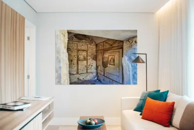 Exploring ancient wall paintings in Pompeii Naples in Italy Reproduction