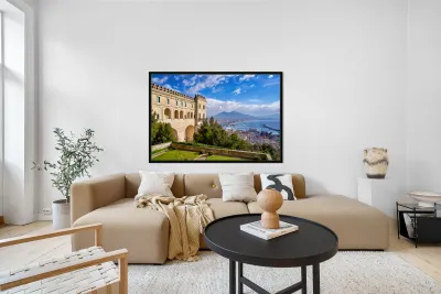 View of Naples and Mount Vesuvius from high ground in Campania Reproduction