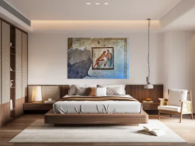 Ancient mural from Pompeii shows figures in a dramatic scene Reproduction