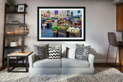 Greengrocer market scene in Pignasecca quarter Naples Italy Reproduction