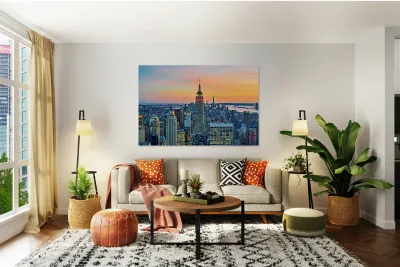 Aerial view of Empire State Building at sunset in New York City Reproduction