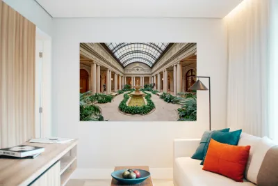 People walk around the courtyard at the Frick Collection in New  Reproduction