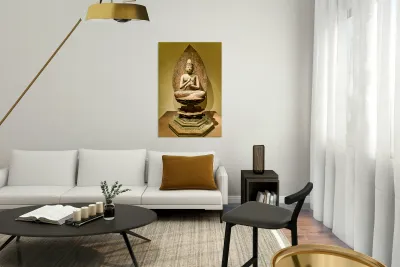 Sculpture of buddha in asian art gallery in metropolitan museum  Reproduction