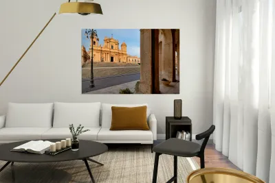 Noto Cathedral stands strong in Sicily under a bright sky Reproduction