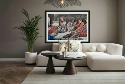 Fresh seafood display at Piscaria market in Catania Sicily Reproduction