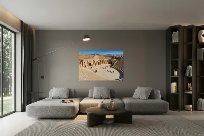 Exploring the ancient theatre in Gerasa Jerash in Jordan Reproduction