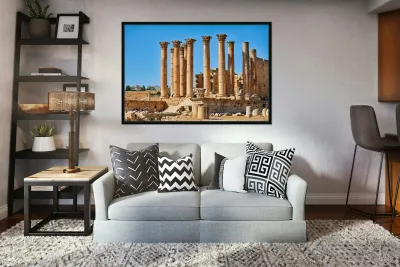 Ruins of ancient columns at Gerasa in Jordan during daytime Reproduction