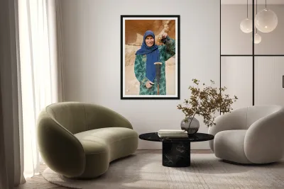 Portrait of an old woman at Little Petra in Jordan Reproduction