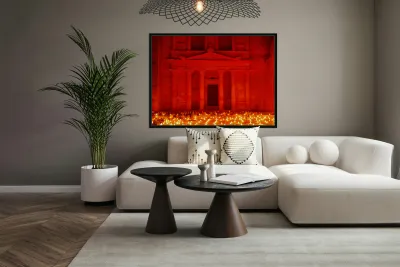 Visit to Petra at night with the Treasury lit by candles Reproduction