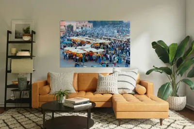 Sunset at Djema el Fna square in Marrakesh with lively crowds Reproduction