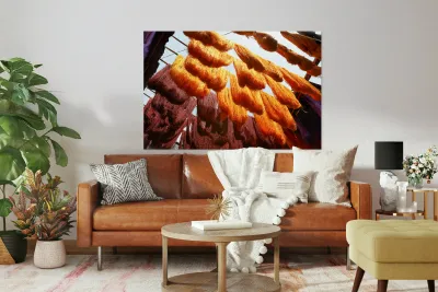 Colorful threads hanging in the dyers souk of Marrakesh Morocco Reproduction