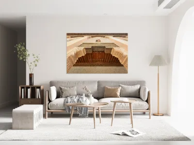 Child looks out from window of Madrasa Ben Youssef in Marrakesh Reproduction