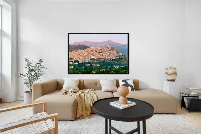 Panorama of Morano Calabro town at sunrise in Calabria Italy Reproduction