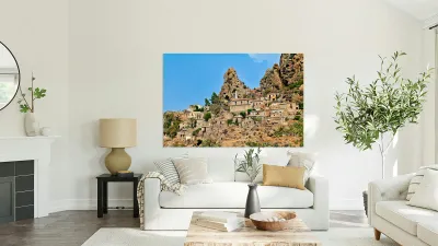Pentedattilo in Calabria shows old buildings and rocky cliffs Reproduction