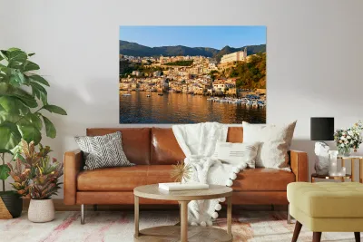 Sunrise over scilla in chianalea calabria italy Reproduction