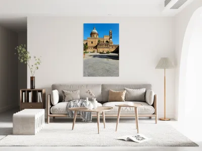 Palermo Cathedral in Sicily with clear blue sky and visitors Reproduction