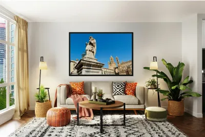 Palermo Cathedral shows statues under clear sky in Sicily Reproduction