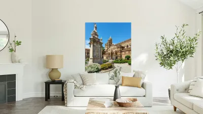 Palermo Cathedral stands tall with statue in front and blue sky Reproduction
