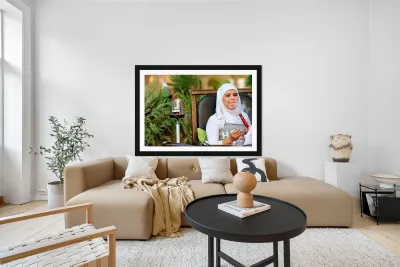 Young woman smokes hookah in outdoor cafe in Aleppo Syria Reproduction