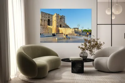 Visit to Citadel of Aleppo in Syria during evening light Reproduction