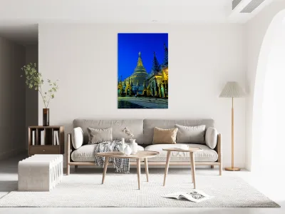 Popular Schwedagon Paya at night in Yangon Myanmar Reproduction