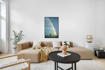 Rainbow shines over landscape in Myanmar after rainfall Reproduction