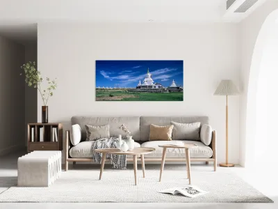 Erdene Zuu Monastery stands in Mongolia under a clear blue sky Reproduction