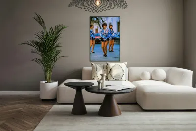 Dancers in blue costumes perform during cultural festival in Arg Reproduction