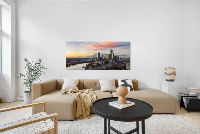 Wide panorama 2026 Austin skyline at sunset Reproduction