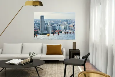 Visitors enjoy the Infinity Pool at Marina Bay Sands Reproduction
