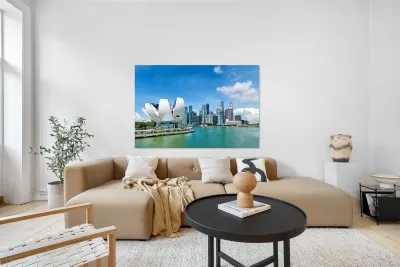 Visitors enjoy view of ArtScience Museum and city skyline in Sin Reproduction