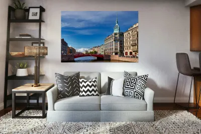 Historic buildings line the Moyka River in St. Petersburg Reproduction