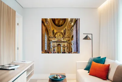 Visitors admire St. Isaacs Cathedral in Saint Petersburg Reproduction