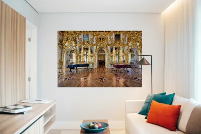 People walk through Catherine Palace in Pushkin St Reproduction