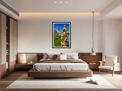 Golden statues at Peterhof Palace in Saint Petersburg Reproduction