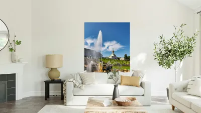 Fountains and gardens at Peterhof Palace in Saint Petersburg Reproduction