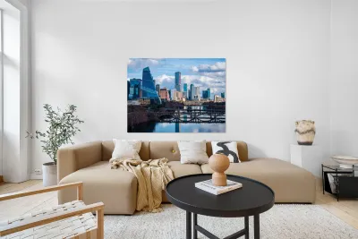 Close Up of Austin Skyline with the Sail Building and River Brid Reproduction