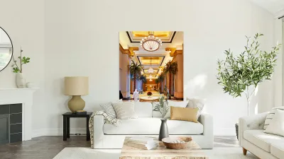 Visitors stroll through Emirates Palace Hotel lobby Reproduction