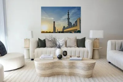 Visit to Sheikh Zayed Grand Mosque in Abu Dhabi at sunset Reproduction