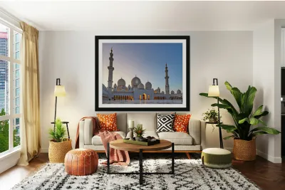 Visiting Sheikh Zayed Grand Mosque in Abu Dhabi at dusk Reproduction