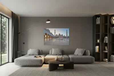 Visitors explore Sheikh Zayed Grand Mosque in Abu Dhabi Reproduction