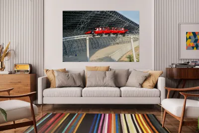 Ferrari World roller coaster ride in Abu Dhabi with guests Reproduction