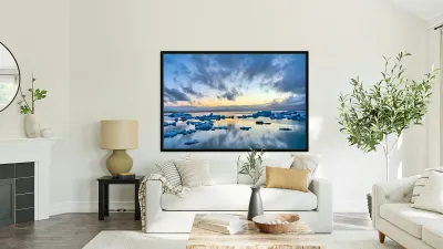 Midnight scenes at Jokulsarlon glacier lagoon in Iceland Reproduction