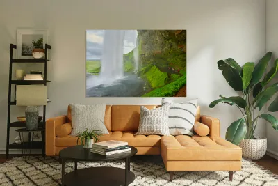 Seljalandsfoss waterfall view from behind in Iceland Reproduction